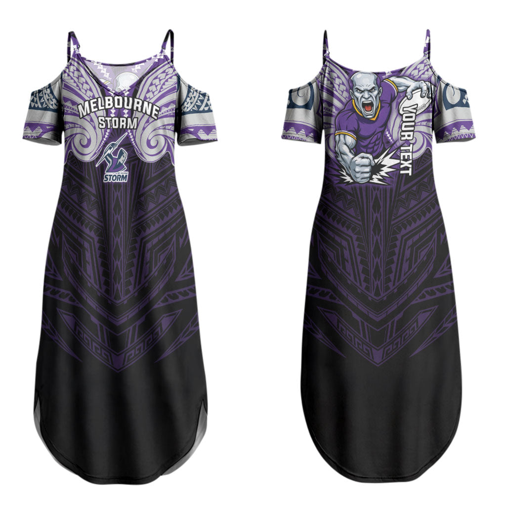Custom Melbourne Storm Couples Matching Summer Maxi Dress and Hawaiian Shirt Lightning Warrior Polynesia Islander Rugby Mascot