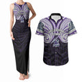 Custom Melbourne Storm Couples Matching Tank Maxi Dress and Hawaiian Shirt Lightning Warrior Polynesia Islander Rugby Mascot