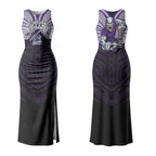 Custom Melbourne Storm Couples Matching Tank Maxi Dress and Long Sleeve Button Shirt Lightning Warrior Polynesia Islander Rugby Mascot