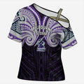 Custom Melbourne Storm Cross Shoulder Shirt Lightning Warrior Polynesia Islander Rugby Mascot
