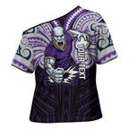 Custom Melbourne Storm Cross Shoulder Shirt Lightning Warrior Polynesia Islander Rugby Mascot