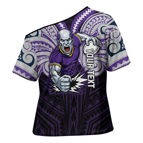 Custom Melbourne Storm Cross Shoulder Shirt Lightning Warrior Polynesia Islander Rugby Mascot