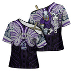 Custom Melbourne Storm Cross Shoulder Shirt Lightning Warrior Polynesia Islander Rugby Mascot
