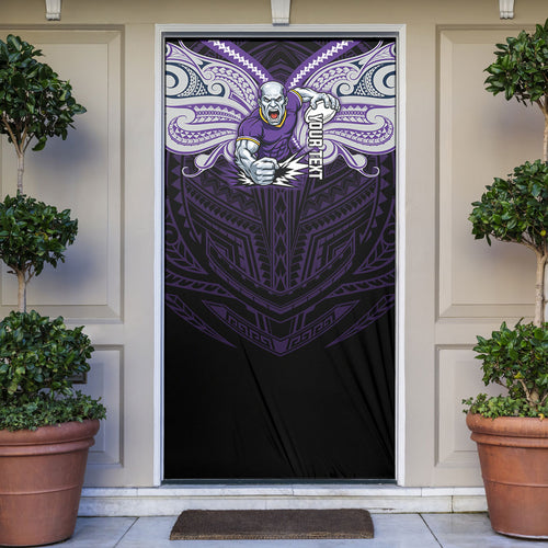 Custom Melbourne Storm Door Cover Lightning Warrior Polynesia Islander Rugby Mascot