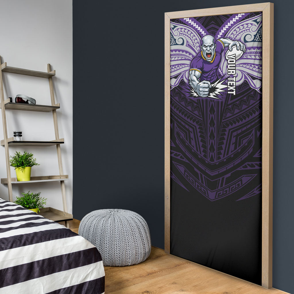Custom Melbourne Storm Door Cover Lightning Warrior Polynesia Islander Rugby Mascot