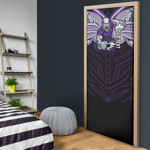 Custom Melbourne Storm Door Cover Lightning Warrior Polynesia Islander Rugby Mascot
