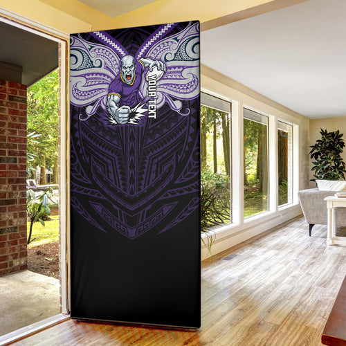 Custom Melbourne Storm Door Cover Lightning Warrior Polynesia Islander Rugby Mascot