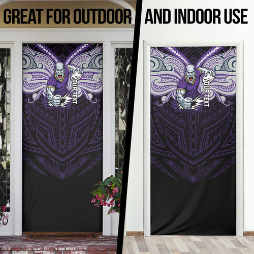 Custom Melbourne Storm Door Cover Lightning Warrior Polynesia Islander Rugby Mascot