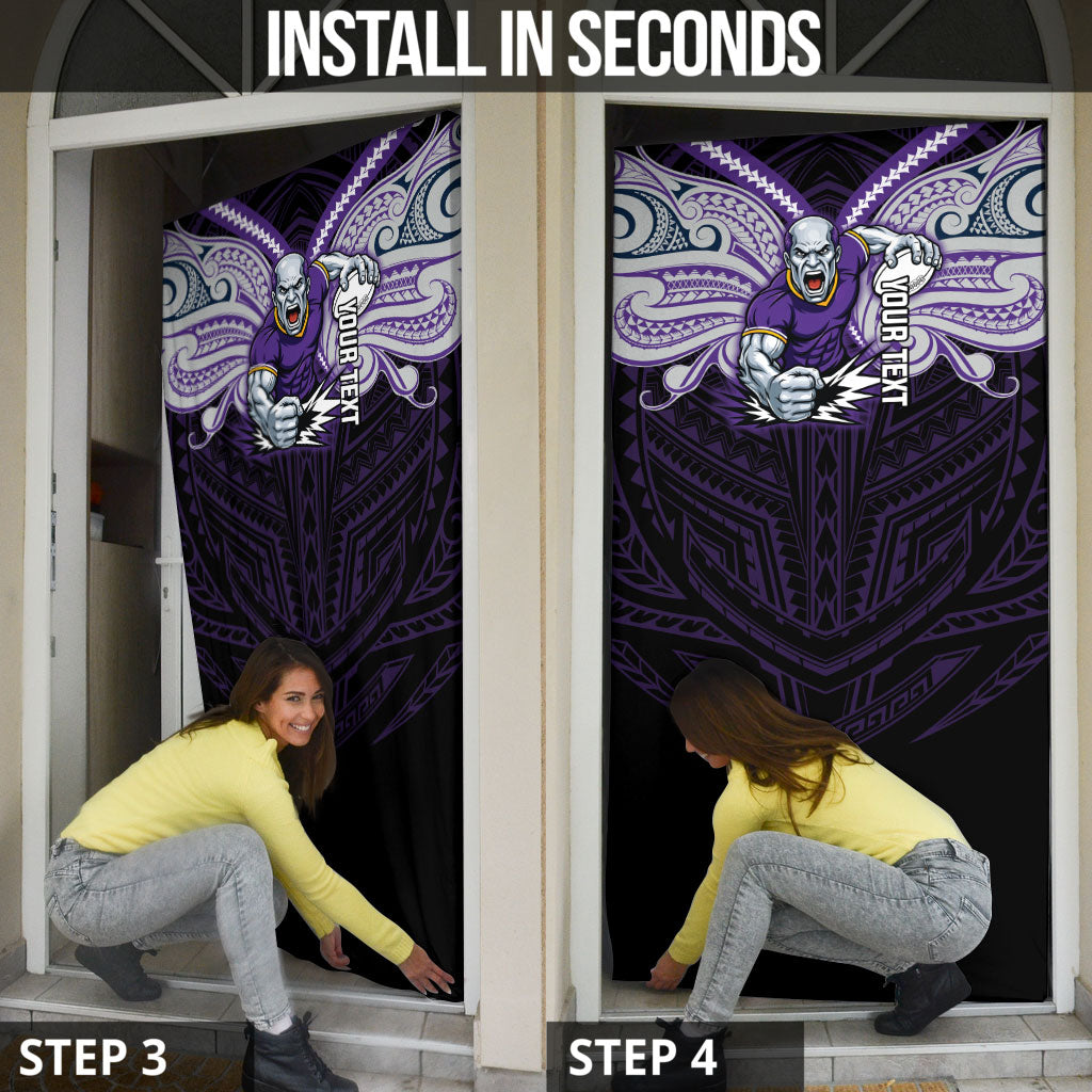 Custom Melbourne Storm Door Cover Lightning Warrior Polynesia Islander Rugby Mascot