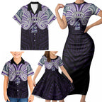 Custom Melbourne Storm Family Matching Short Sleeve Bodycon Dress and Hawaiian Shirt Lightning Warrior Polynesia Islander Rugby Mascot