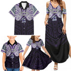 Custom Melbourne Storm Family Matching Summer Maxi Dress and Hawaiian Shirt Lightning Warrior Polynesia Islander Rugby Mascot