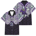 Custom Melbourne Storm Family Matching Summer Maxi Dress and Hawaiian Shirt Lightning Warrior Polynesia Islander Rugby Mascot