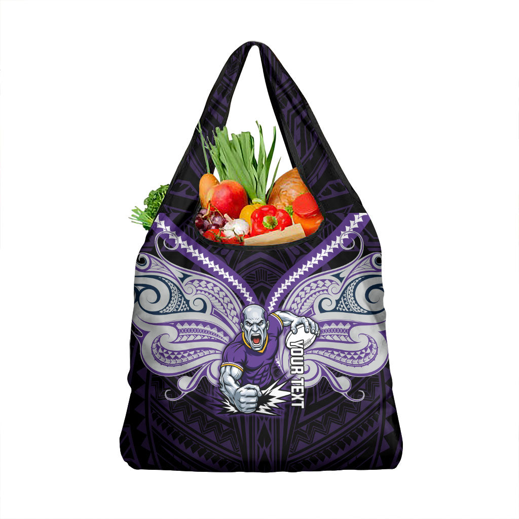 Custom Melbourne Storm Grocery Bag Lightning Warrior Polynesia Islander Rugby Mascot