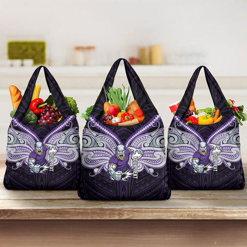 Custom Melbourne Storm Grocery Bag Lightning Warrior Polynesia Islander Rugby Mascot