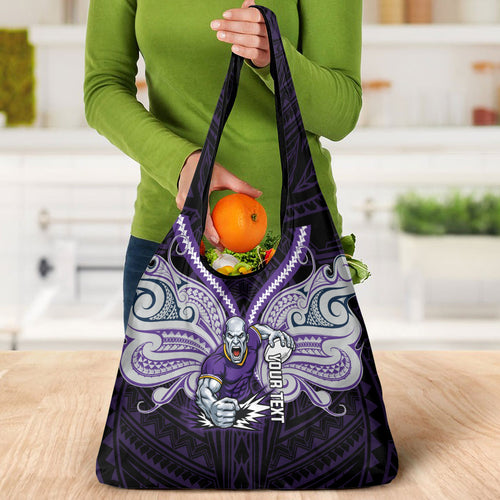 Custom Melbourne Storm Grocery Bag Lightning Warrior Polynesia Islander Rugby Mascot