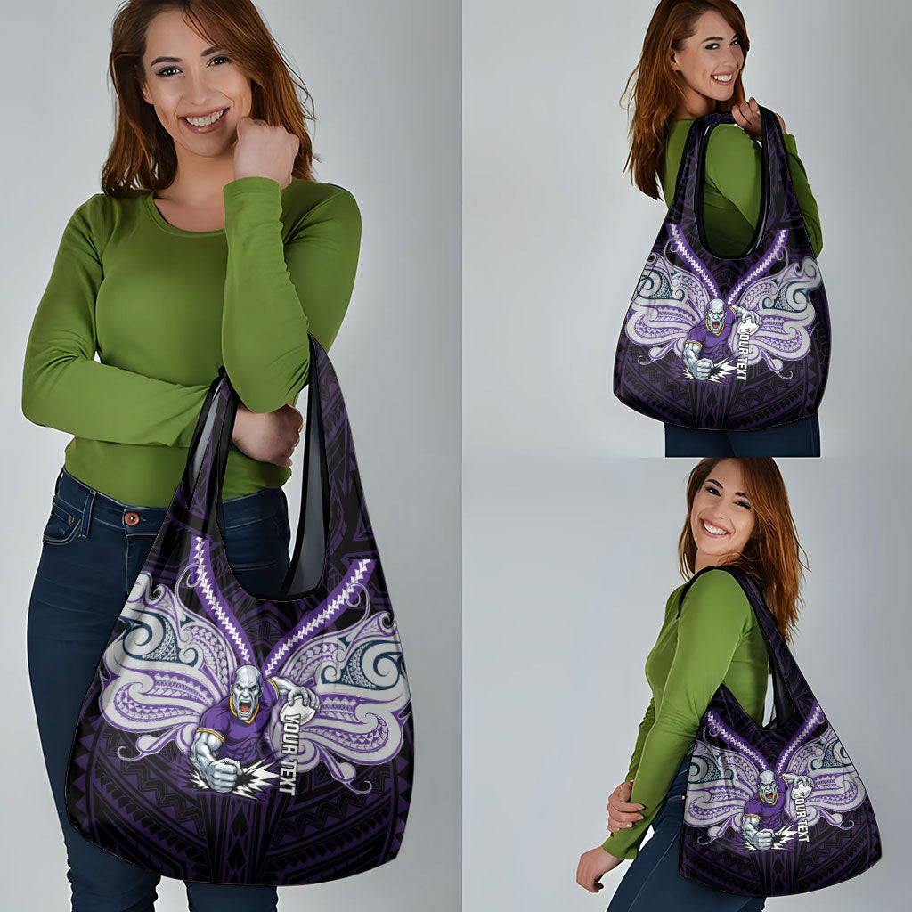 Custom Melbourne Storm Grocery Bag Lightning Warrior Polynesia Islander Rugby Mascot