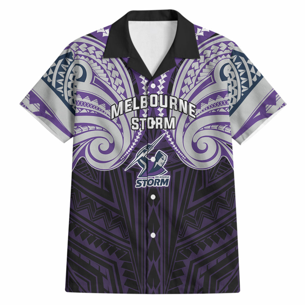 Custom Melbourne Storm Hawaiian Shirt Lightning Warrior Polynesia Islander Rugby Mascot