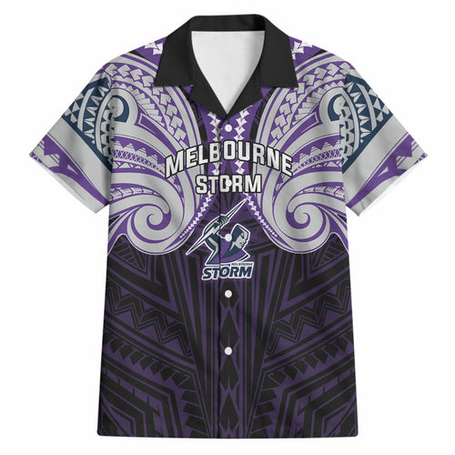 Custom Melbourne Storm Hawaiian Shirt Lightning Warrior Polynesia Islander Rugby Mascot