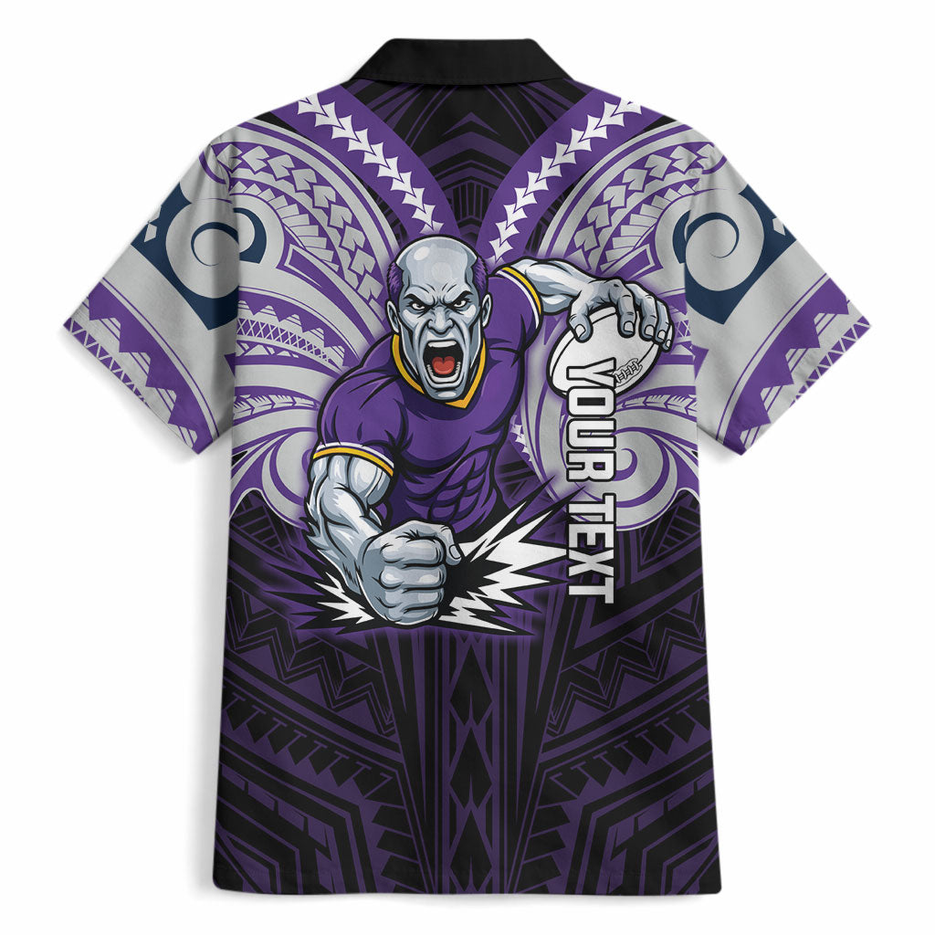 Custom Melbourne Storm Hawaiian Shirt Lightning Warrior Polynesia Islander Rugby Mascot