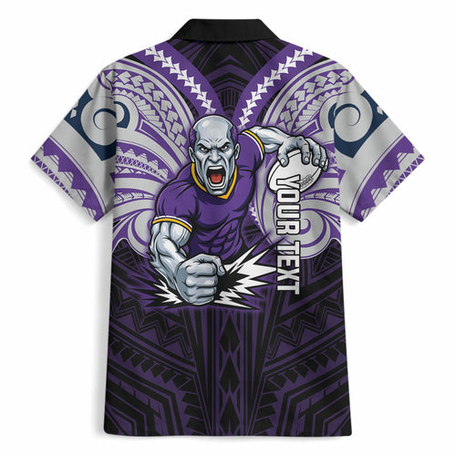 Custom Melbourne Storm Hawaiian Shirt Lightning Warrior Polynesia Islander Rugby Mascot