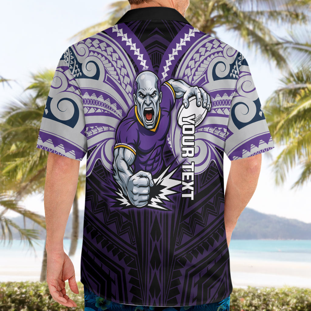 Custom Melbourne Storm Hawaiian Shirt Lightning Warrior Polynesia Islander Rugby Mascot