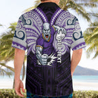 Custom Melbourne Storm Hawaiian Shirt Lightning Warrior Polynesia Islander Rugby Mascot