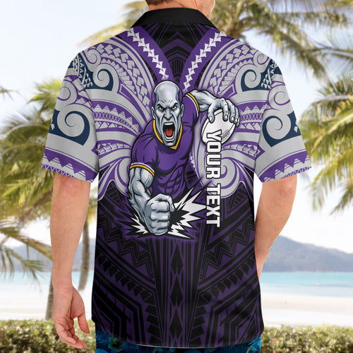 Custom Melbourne Storm Hawaiian Shirt Lightning Warrior Polynesia Islander Rugby Mascot