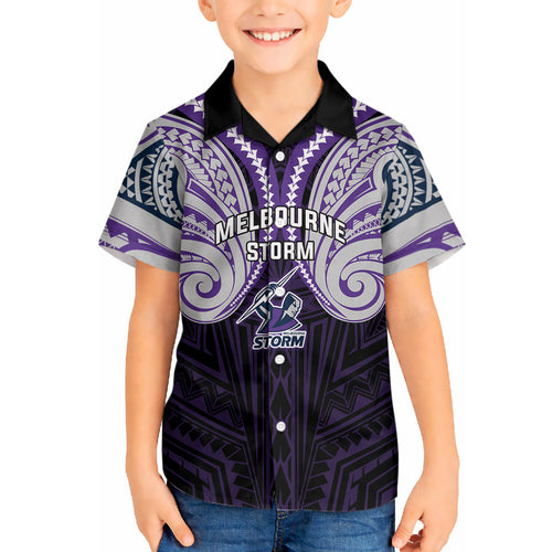 Custom Melbourne Storm Hawaiian Shirt Lightning Warrior Polynesia Islander Rugby Mascot