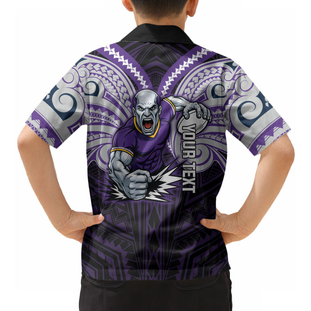 Custom Melbourne Storm Hawaiian Shirt Lightning Warrior Polynesia Islander Rugby Mascot