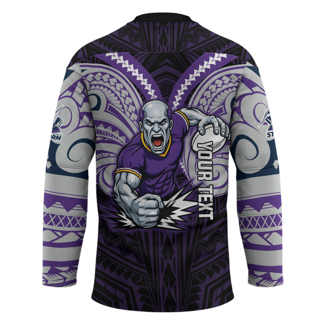 Custom Melbourne Storm Hockey Jersey Lightning Warrior Polynesia Islander Rugby Mascot