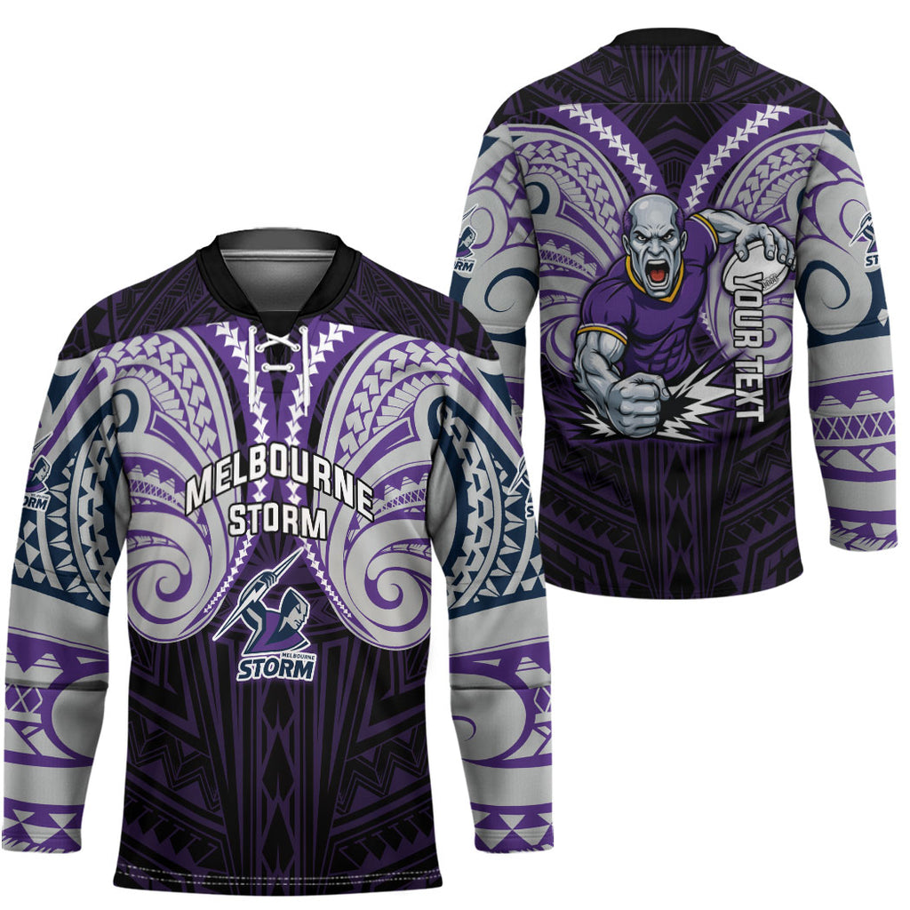 Custom Melbourne Storm Hockey Jersey Lightning Warrior Polynesia Islander Rugby Mascot
