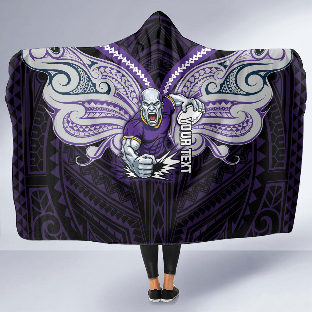 Custom Melbourne Storm Hooded Blanket Lightning Warrior Polynesia Islander Rugby Mascot