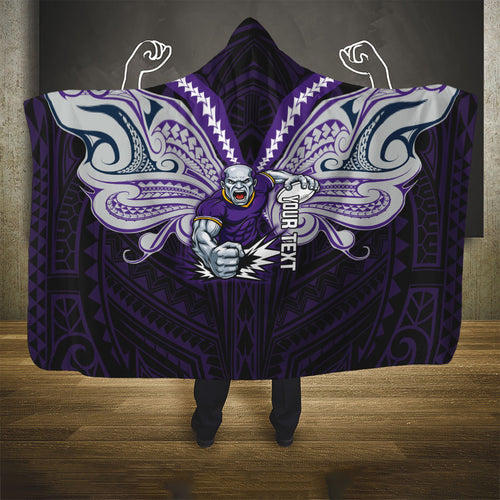 Custom Melbourne Storm Hooded Blanket Lightning Warrior Polynesia Islander Rugby Mascot