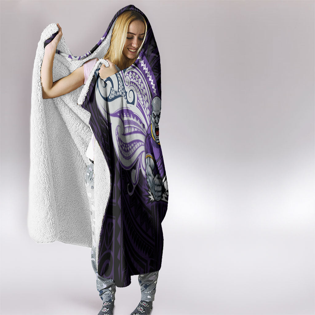 Custom Melbourne Storm Hooded Blanket Lightning Warrior Polynesia Islander Rugby Mascot
