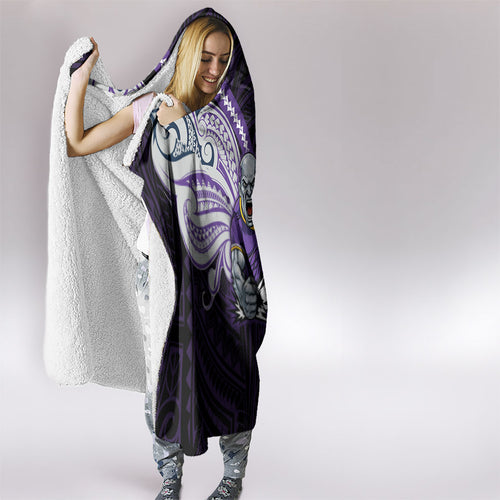 Custom Melbourne Storm Hooded Blanket Lightning Warrior Polynesia Islander Rugby Mascot