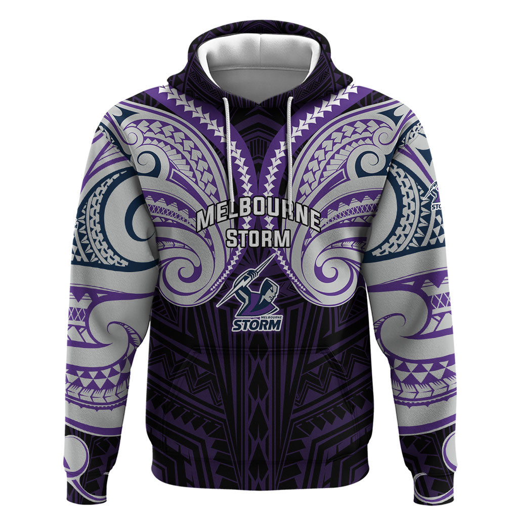 Custom Melbourne Storm Hoodie Lightning Warrior Polynesia Islander Rugby Mascot