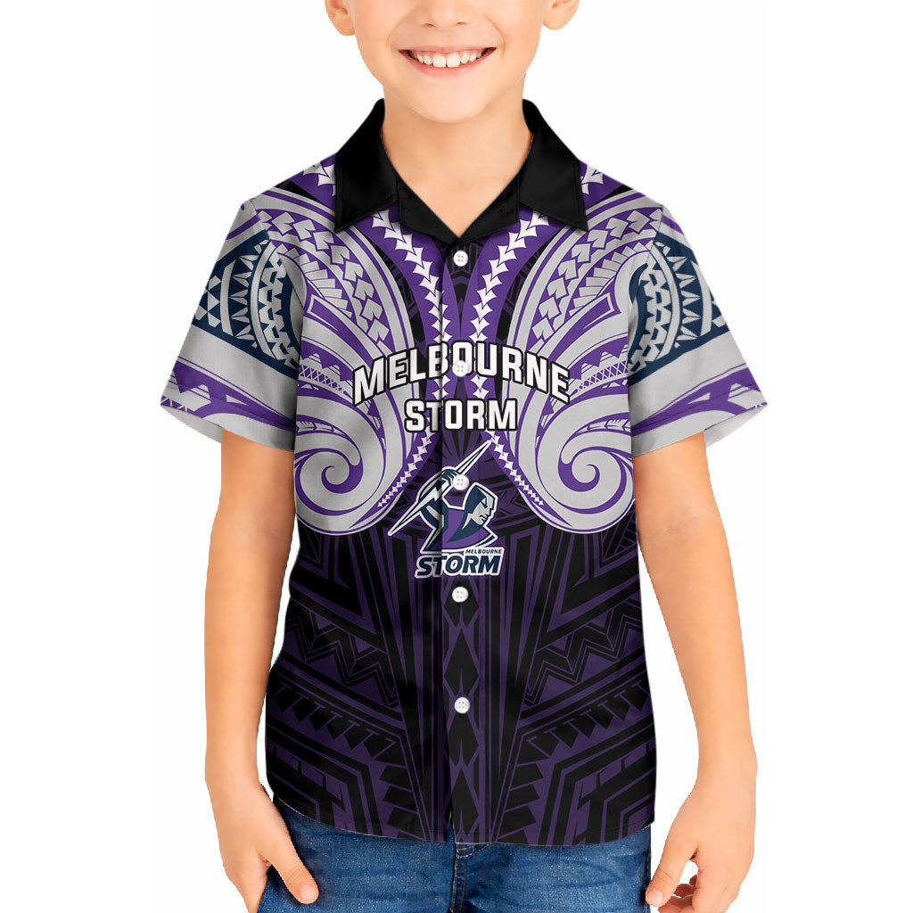 Custom Melbourne Storm Kid Hawaiian Shirt Lightning Warrior Polynesia Islander Rugby Mascot