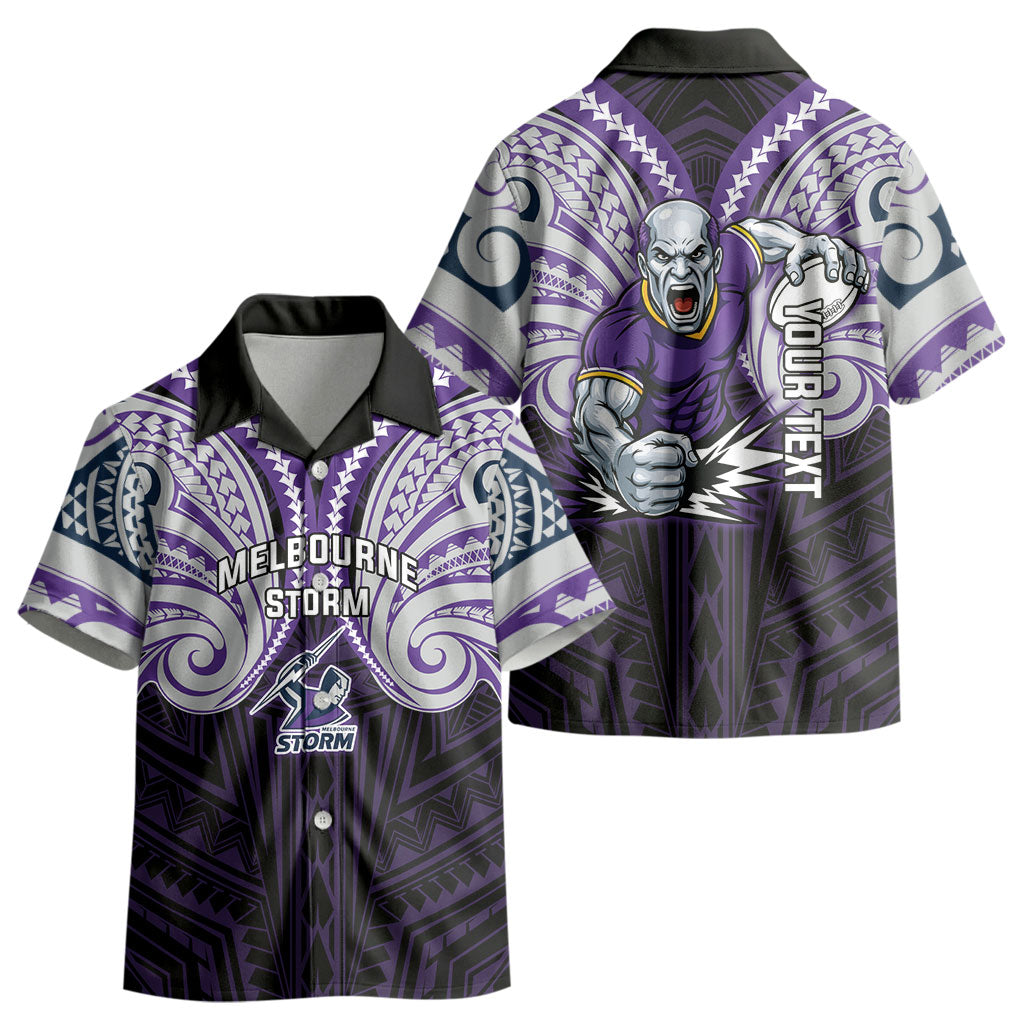Custom Melbourne Storm Kid Hawaiian Shirt Lightning Warrior Polynesia Islander Rugby Mascot