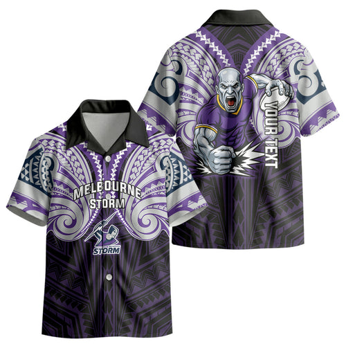 Custom Melbourne Storm Kid Hawaiian Shirt Lightning Warrior Polynesia Islander Rugby Mascot