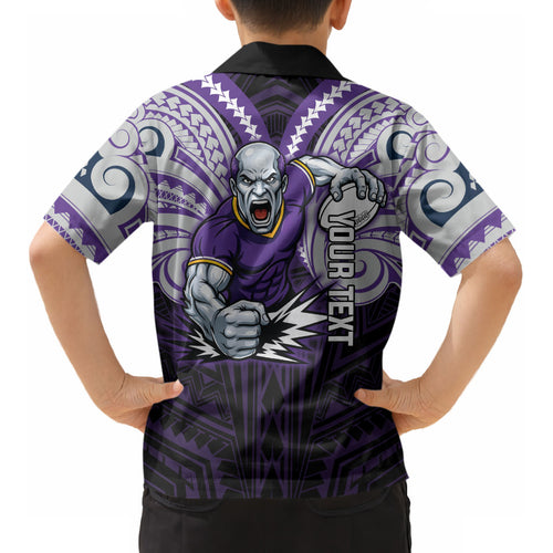 Custom Melbourne Storm Kid Hawaiian Shirt Lightning Warrior Polynesia Islander Rugby Mascot