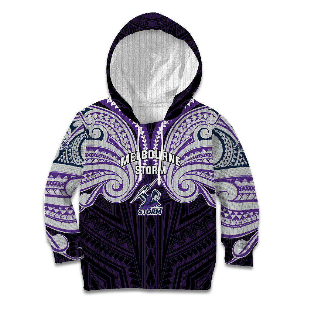 Custom Melbourne Storm Kid Hoodie Lightning Warrior Polynesia Islander Rugby Mascot
