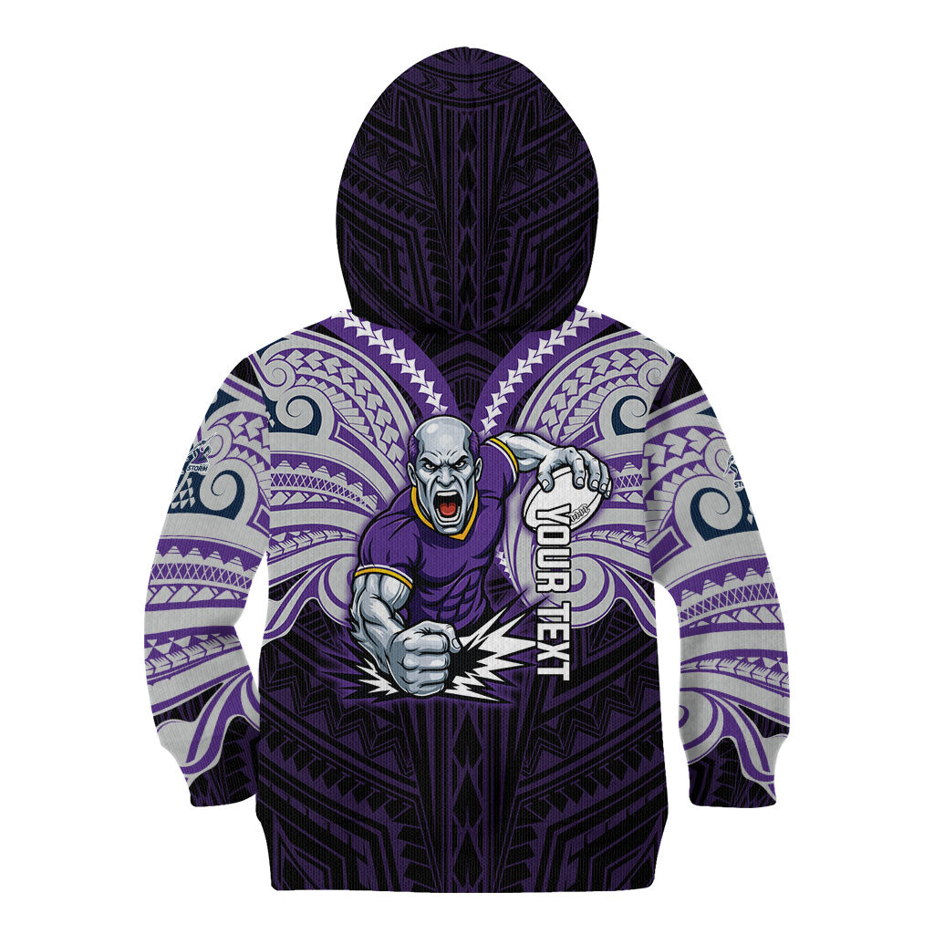 Custom Melbourne Storm Kid Hoodie Lightning Warrior Polynesia Islander Rugby Mascot