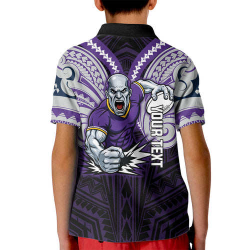 Custom Melbourne Storm Kid Polo Shirt Lightning Warrior Polynesia Islander Rugby Mascot