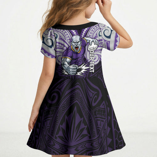 Custom Melbourne Storm Kid Short Sleeve Dress Lightning Warrior Polynesia Islander Rugby Mascot