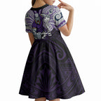 Custom Melbourne Storm Kid Short Sleeve Dress Lightning Warrior Polynesia Islander Rugby Mascot