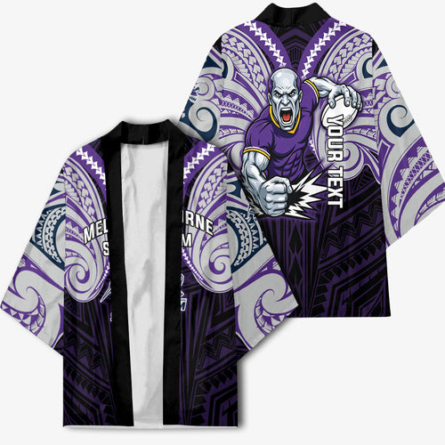 Custom Melbourne Storm Kimono Lightning Warrior Polynesia Islander Rugby Mascot