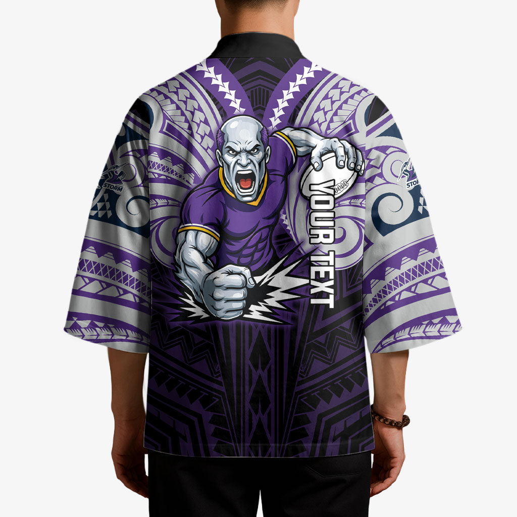 Custom Melbourne Storm Kimono Lightning Warrior Polynesia Islander Rugby Mascot