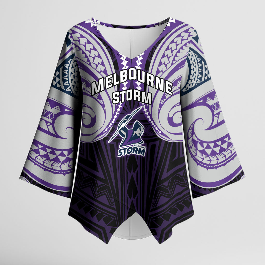 Custom Melbourne Storm Kimono Sleeve Blouse Lightning Warrior Polynesia Islander Rugby Mascot