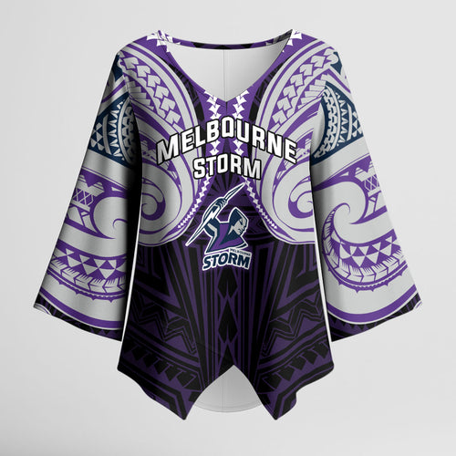 Custom Melbourne Storm Kimono Sleeve Blouse Lightning Warrior Polynesia Islander Rugby Mascot