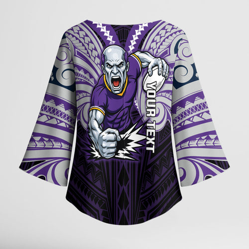 Custom Melbourne Storm Kimono Sleeve Blouse Lightning Warrior Polynesia Islander Rugby Mascot